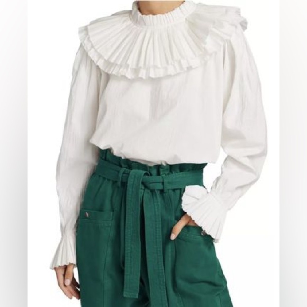 Sea New York White Pleated Ruffle Collar Blouse